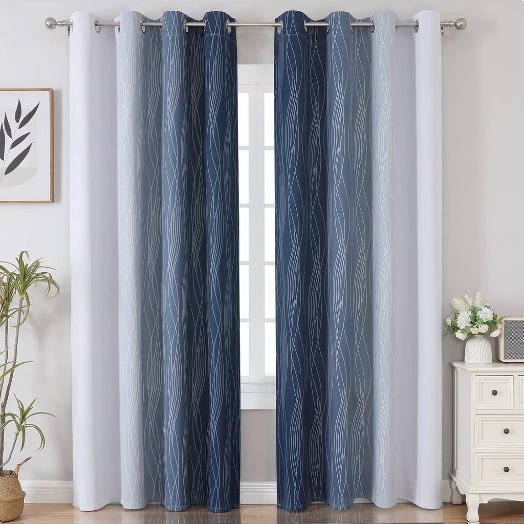 Estelartextiler Estelar Textiler Blackout Curtains 102 Inches Long 2 Panels for Living Room, Navy Blue and Greyish White Thermal Insulated…