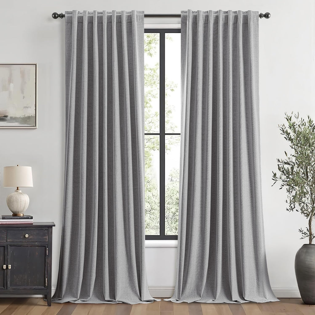 Miulee 100% Blackout Linen Curtains for Bedroom, Glacier Gray Solid Luxury Decor Thermal Insulation Room Darkening Drapes for Living Room N…