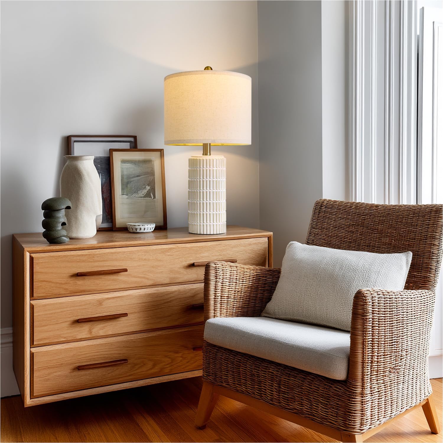 PoKat 20.75" Small Modern Ceramic Table Lamps Set of 2 for Bedroom, White Bedside Lamps for Night Stands, Farmhouse Desk House Warming…
