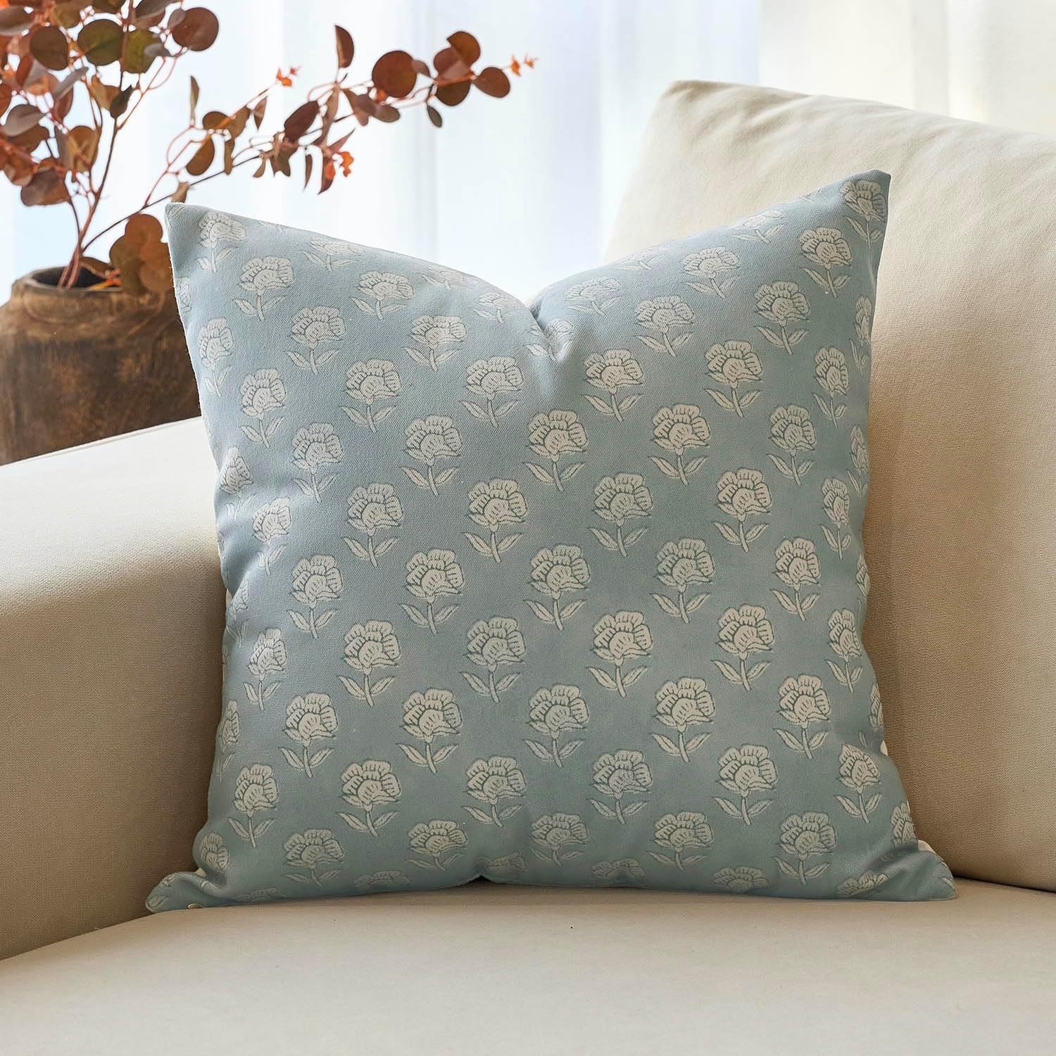 Domvitus Floral Pillow Covers 24x24 Throw Pillow Covers Decorative Block Floral Print Vintage Pillow Cover for Living Room Couch Bed, Light…