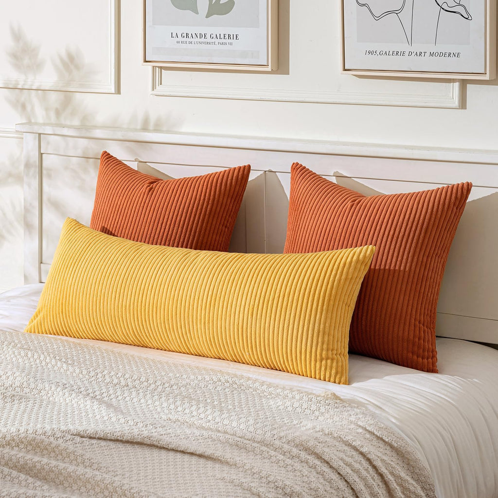 MIULEE Decorative Long Body Lumbar Throw Pillow Cover 14x36 Inch for Bed Couch Bedroom Bench, Soft Corduroy Rectangle Golden Yellow…
