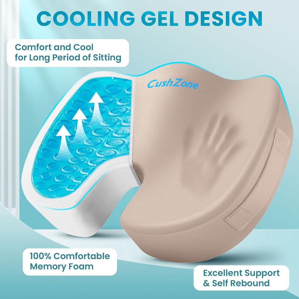 CushZone Office Chair Seat Cushion, Cooling Gel Enhanced Memory Foam Cushion for Long Sitting - Back, Sciatica, Coccyx, Tailbone Pillow - f…