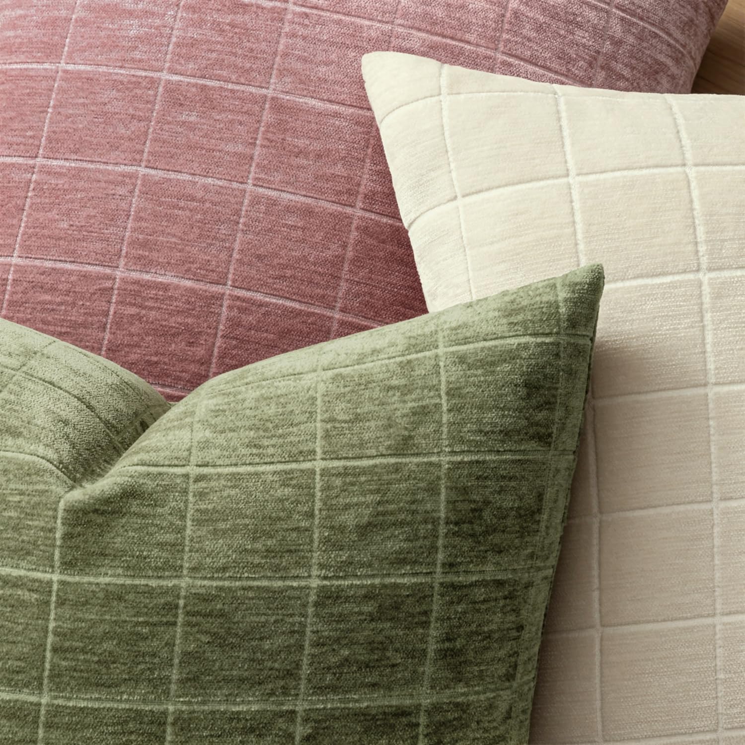Miulee Decorative Chenille Check Throw Pillow Covers Vintage Plaid Couch Pillows 18x18 Inch Set of 2 Neutral Boho Farmhouse Cushion Covers…