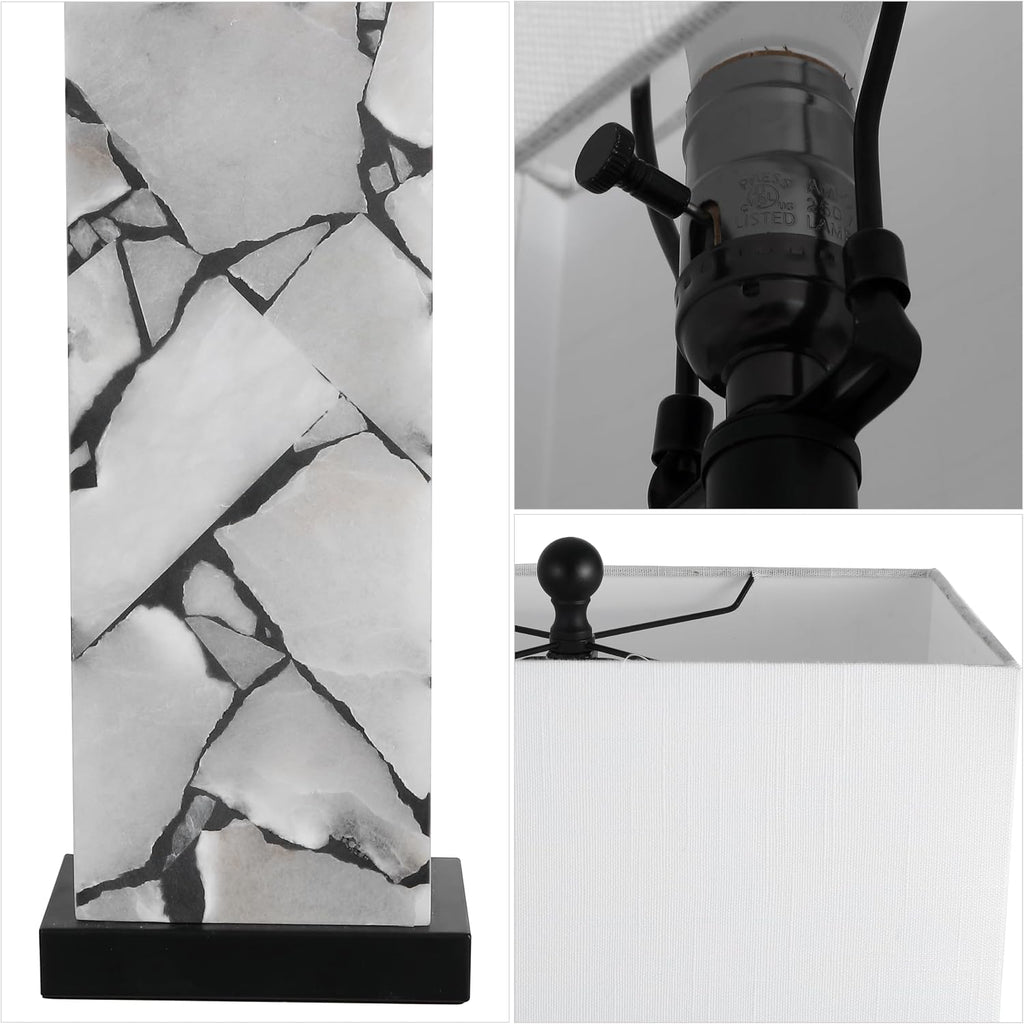 Jonathany JONATHAN Y 27.5" Black White Alabaster Rectangular Table Lamp with Night Light Contemporary Coastal Bedside Lamp for Bedroom with…