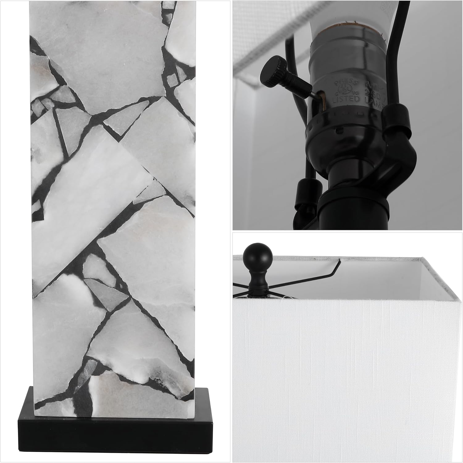 Jonathany JONATHAN Y 27.5" Black White Alabaster Rectangular Table Lamp with Night Light Contemporary Coastal Bedside Lamp for Bedroom with…