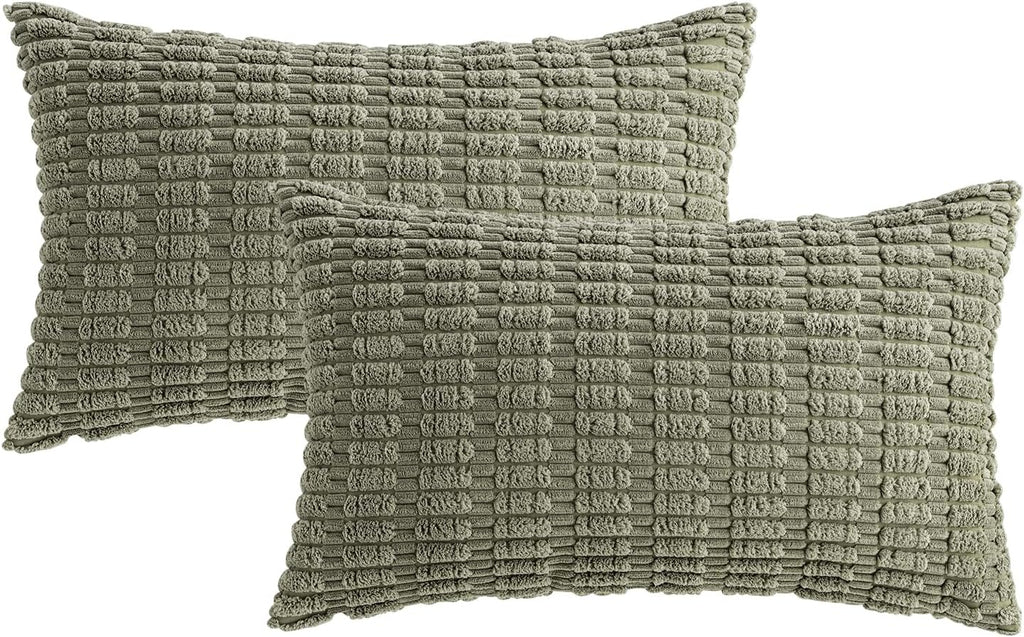 Miulee Pack of 2 Corduroy Decorative Lumbar Throw Pillow Covers 20x12 Inch Soft Boho Striped Pillow Covers Modern Farmhouse Home Decor for…