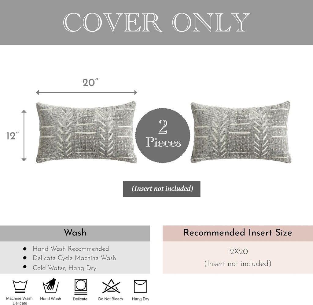 BlissBlush Decorative Lumbar Pillow Covers 12x20 Set of 2, Light Gray Soft Woven Chenille Accent Pillow Covers for Couch Sofa Bed…