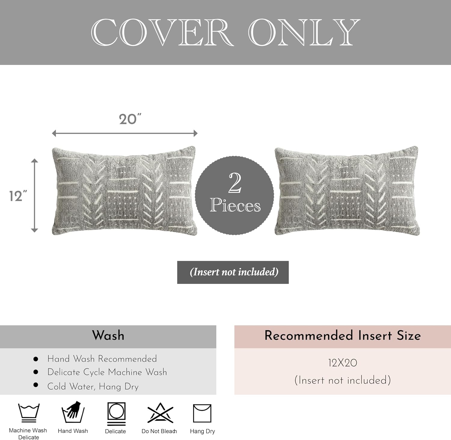 BlissBlush Decorative Lumbar Pillow Covers 12x20 Set of 2, Light Gray Soft Woven Chenille Accent Pillow Covers for Couch Sofa Bed…