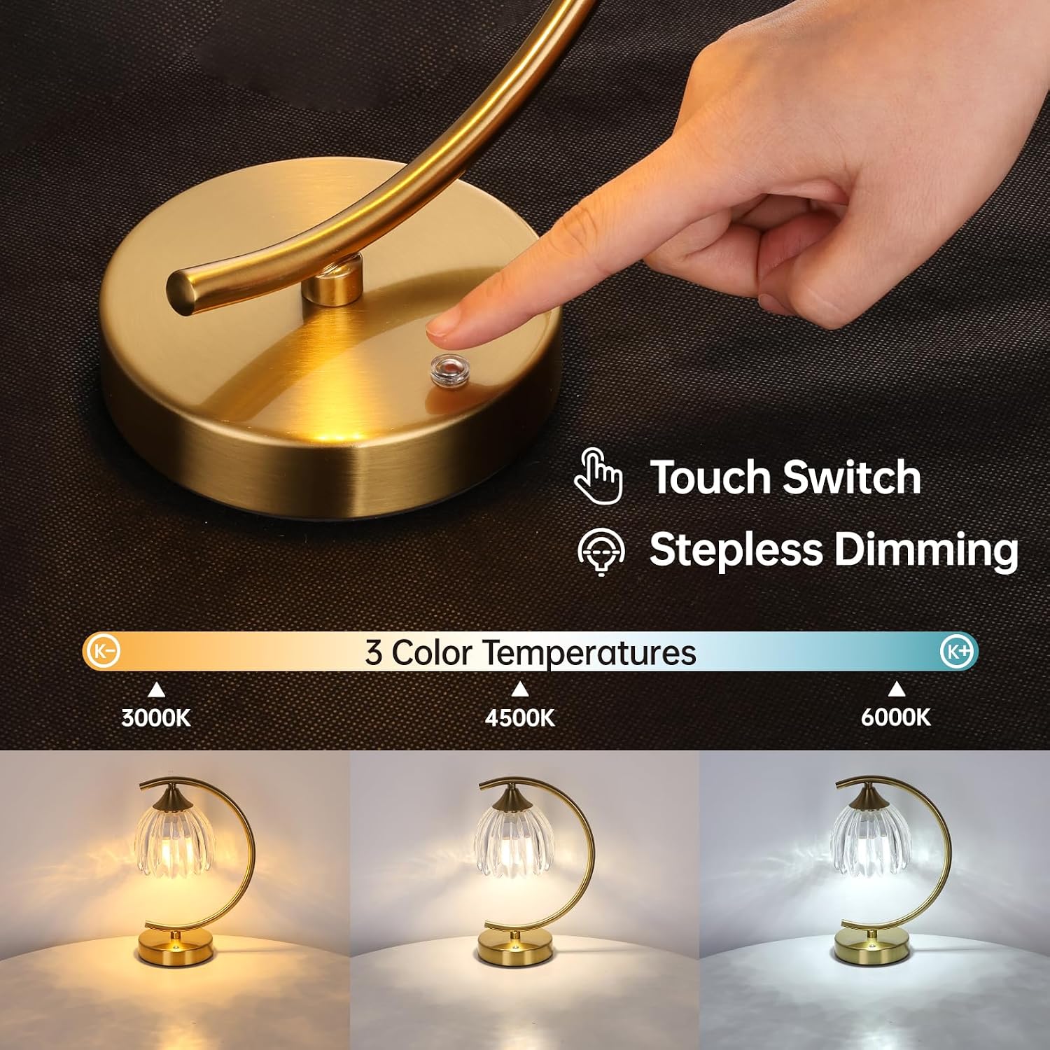 Shenmoyl Tulip Table Lamp, 5200mAh Cordless Touch Control Table Lamp with 3 Color Temps & Stepless Dimming, Rechargeable Battery Table…