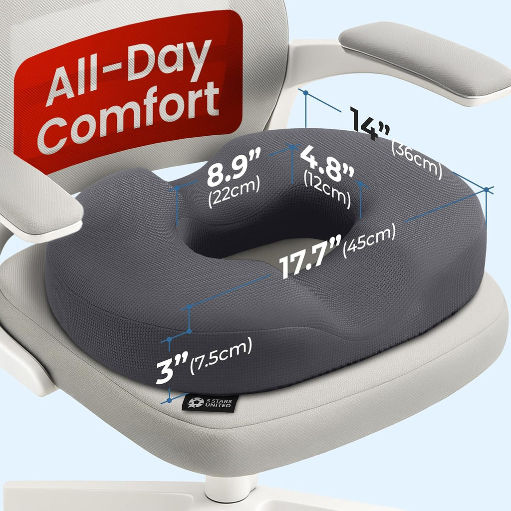 5Starsunited 5 STARS UNITED Donut Pillow Hemorrhoid Tailbone Cushion – Large Floor Cushion for – Coccyx, Prostate, Sciatica, Pelvic Floor,…
