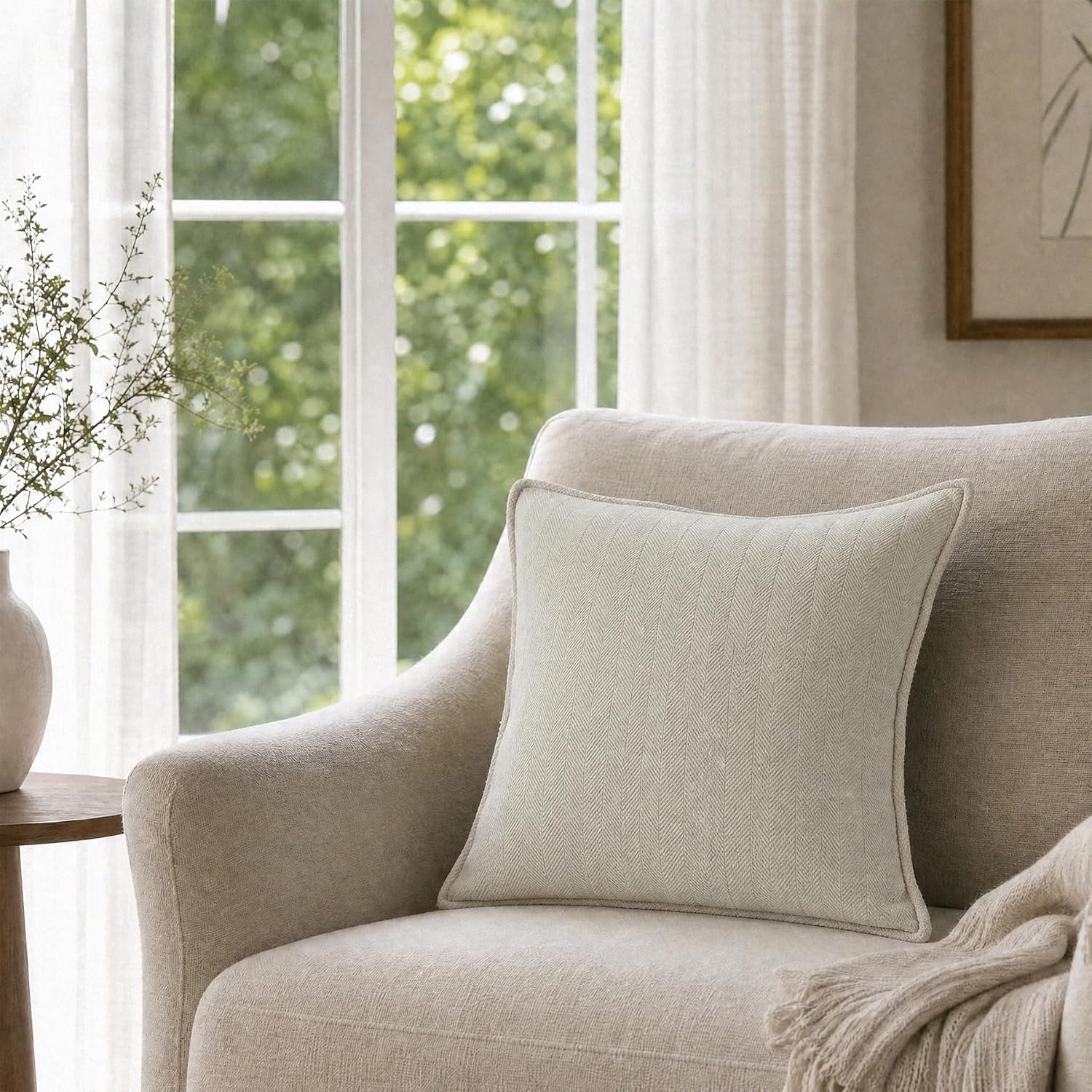 Zglaak Set of 2 Chenille Decorative Square Throw Pillow Covers with Classy Design, Durable, Room Decor,18 * 18inch (Cream White) 18inch White