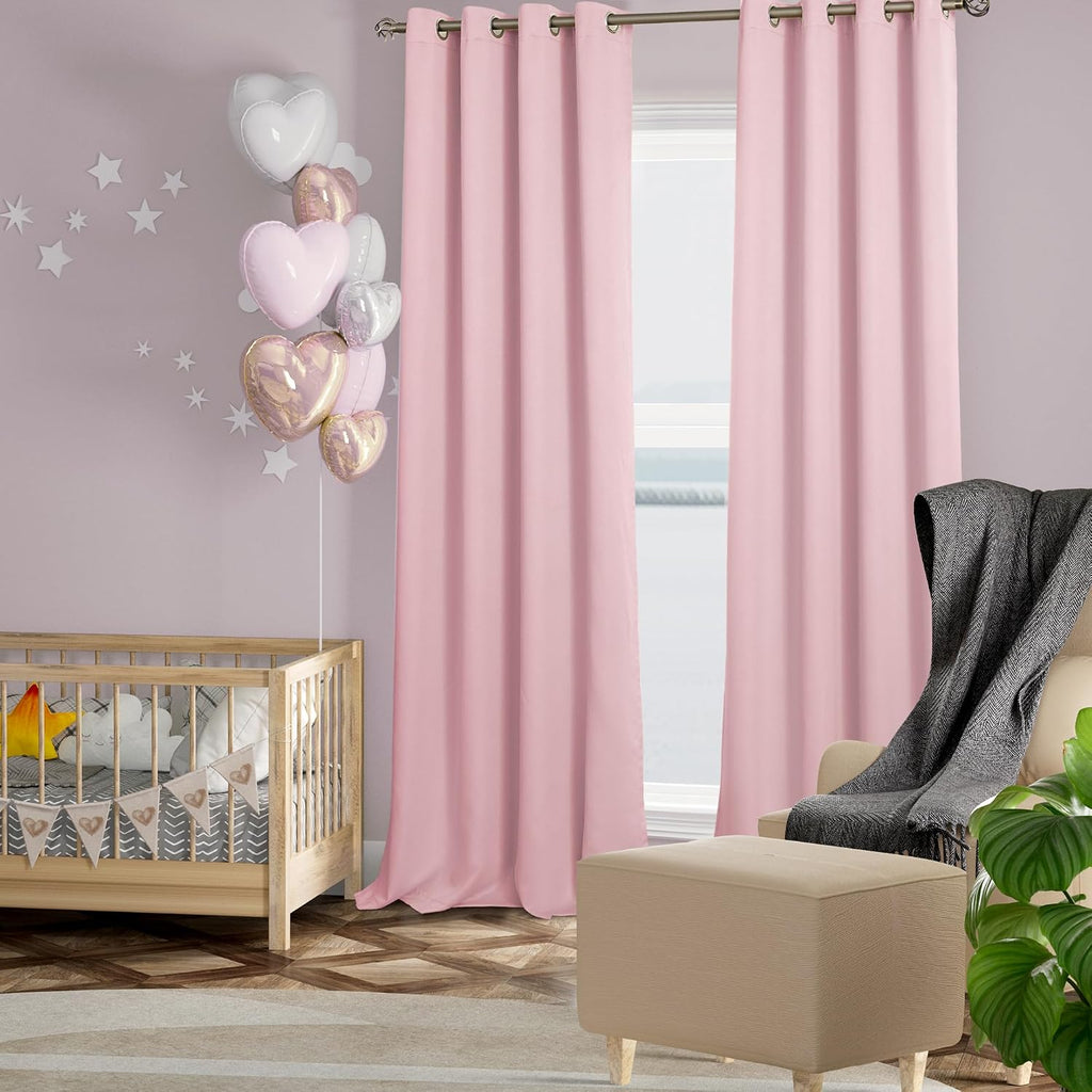 BGment Baby Pink 100% Blackout Curtains for Nursery Bedroom 95 Inch Length 2 Panels, Thermal Insulated Full Light Blocking Grommet Noise Ca…