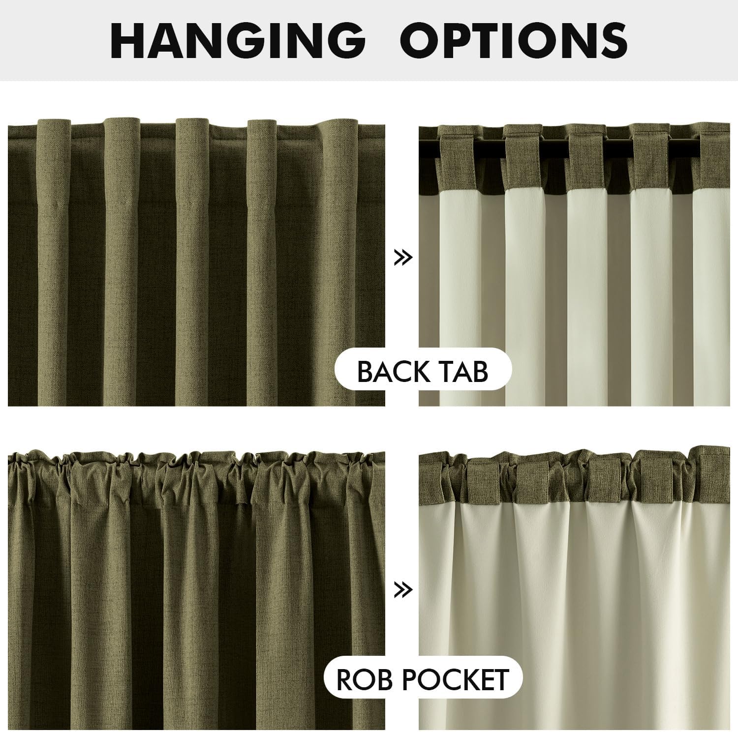 Miulee 100% Blackout Linen Curtains for Bedroom, Light Olive Green Solid Luxury Decor Thermal Insulation Room Darkening Drapes for Living R…
