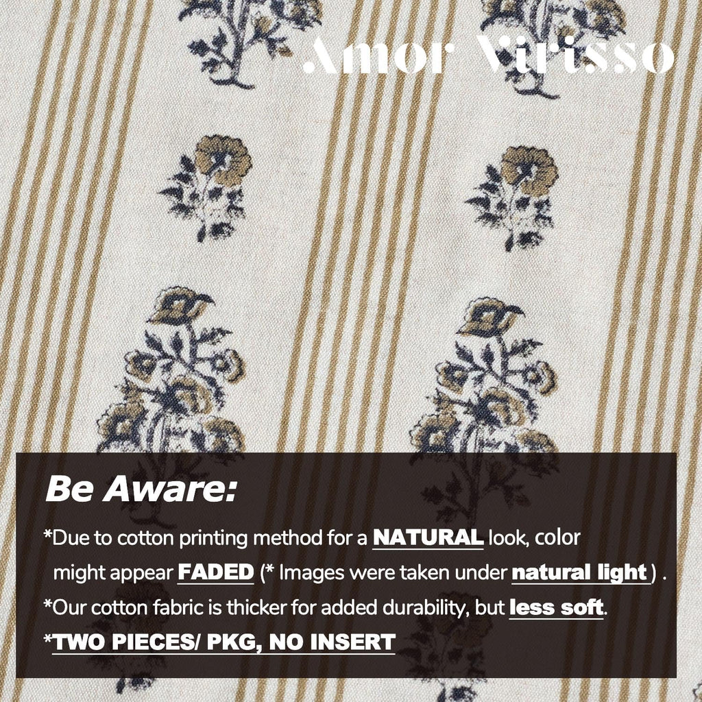 AffordableFloralPrintMaker Amor Virisso Floral Throw Pillow Covers 20x20 Set of 2 Block Print Pillow Covers Neutral Floral Striped Farmhous…