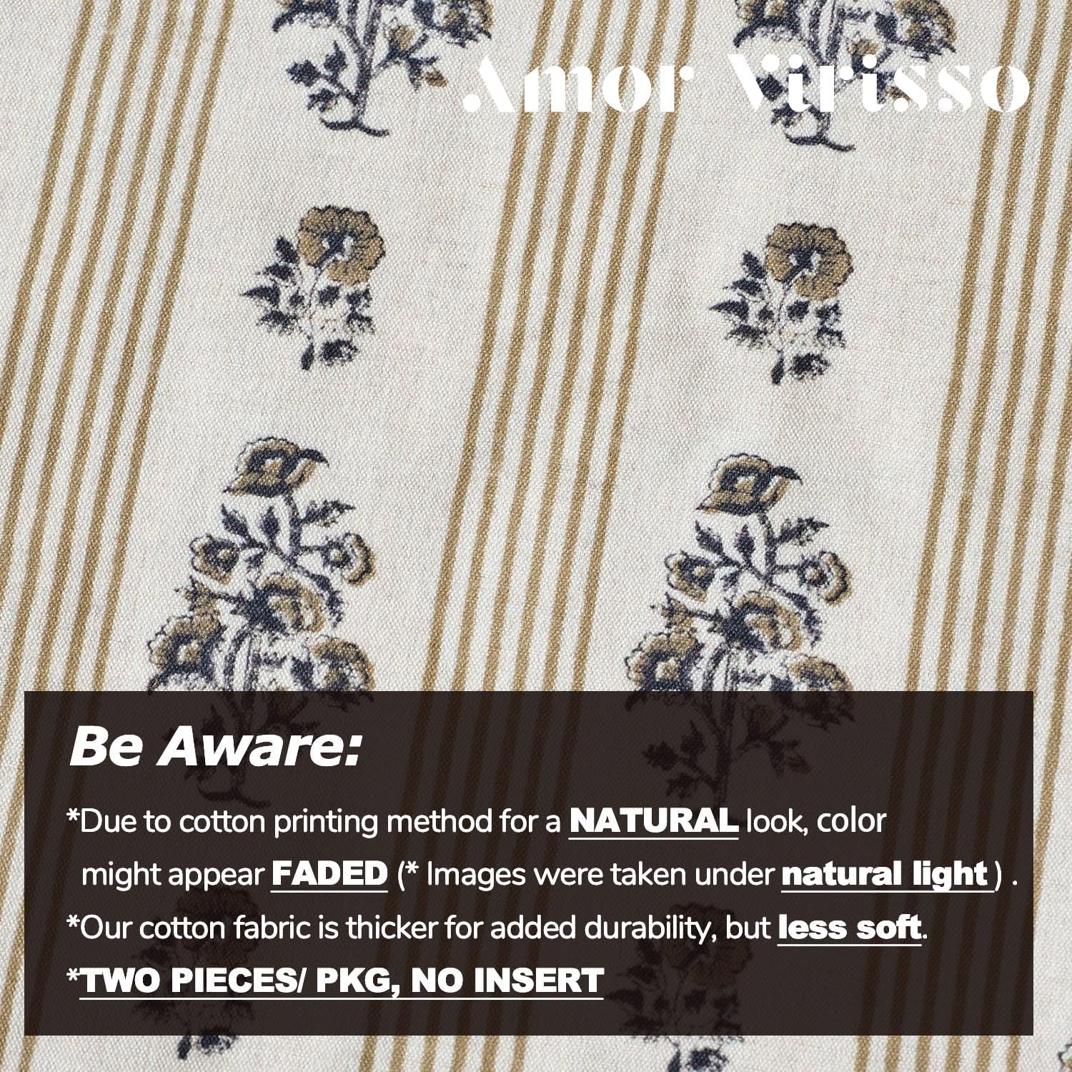 AffordableFloralPrintMaker Amor Virisso Floral Throw Pillow Covers 20x20 Set of 2 Block Print Pillow Covers Neutral Floral Striped Farmhous…