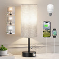 Grey Bedside Lamp for Bedroom Nightstand - Small Table Lamp with USB A + C Charging Port, 3 Color Temperatures Pull Chain Night Stand…