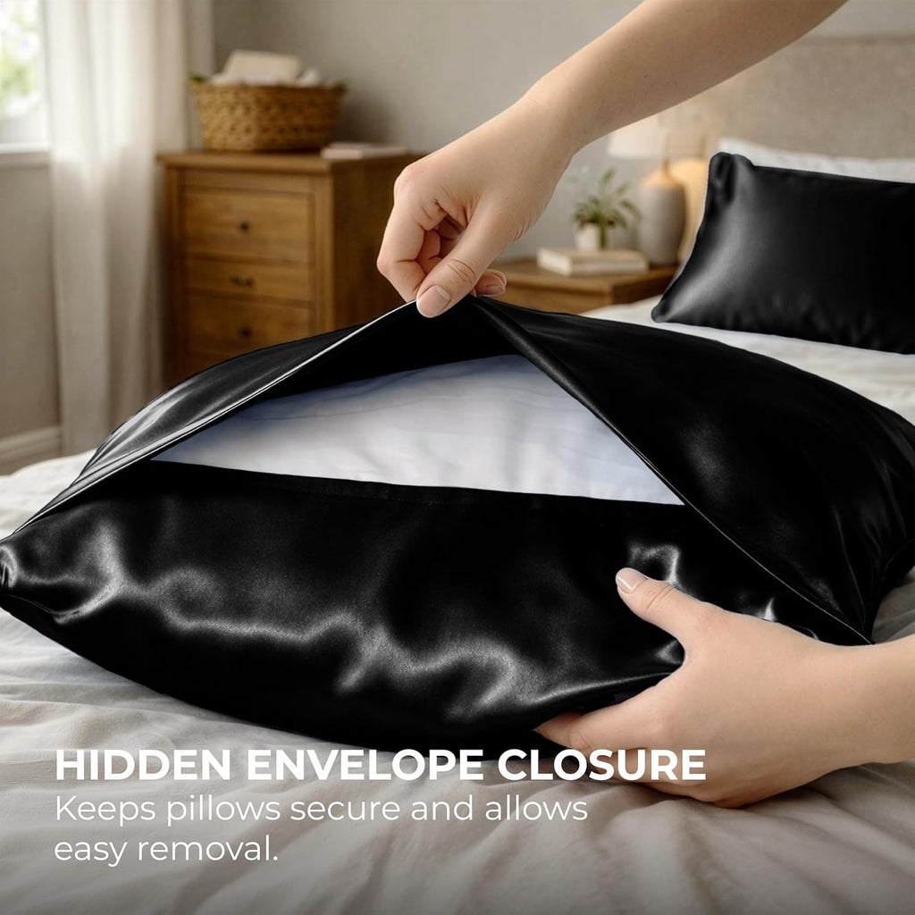 PureBedding Pure Bedding Satin Pillowcase 2 Pack - King Size (20"x40", Black) - Silky Pillow Cases for Hair and Skin - Satin Pillow Covers…