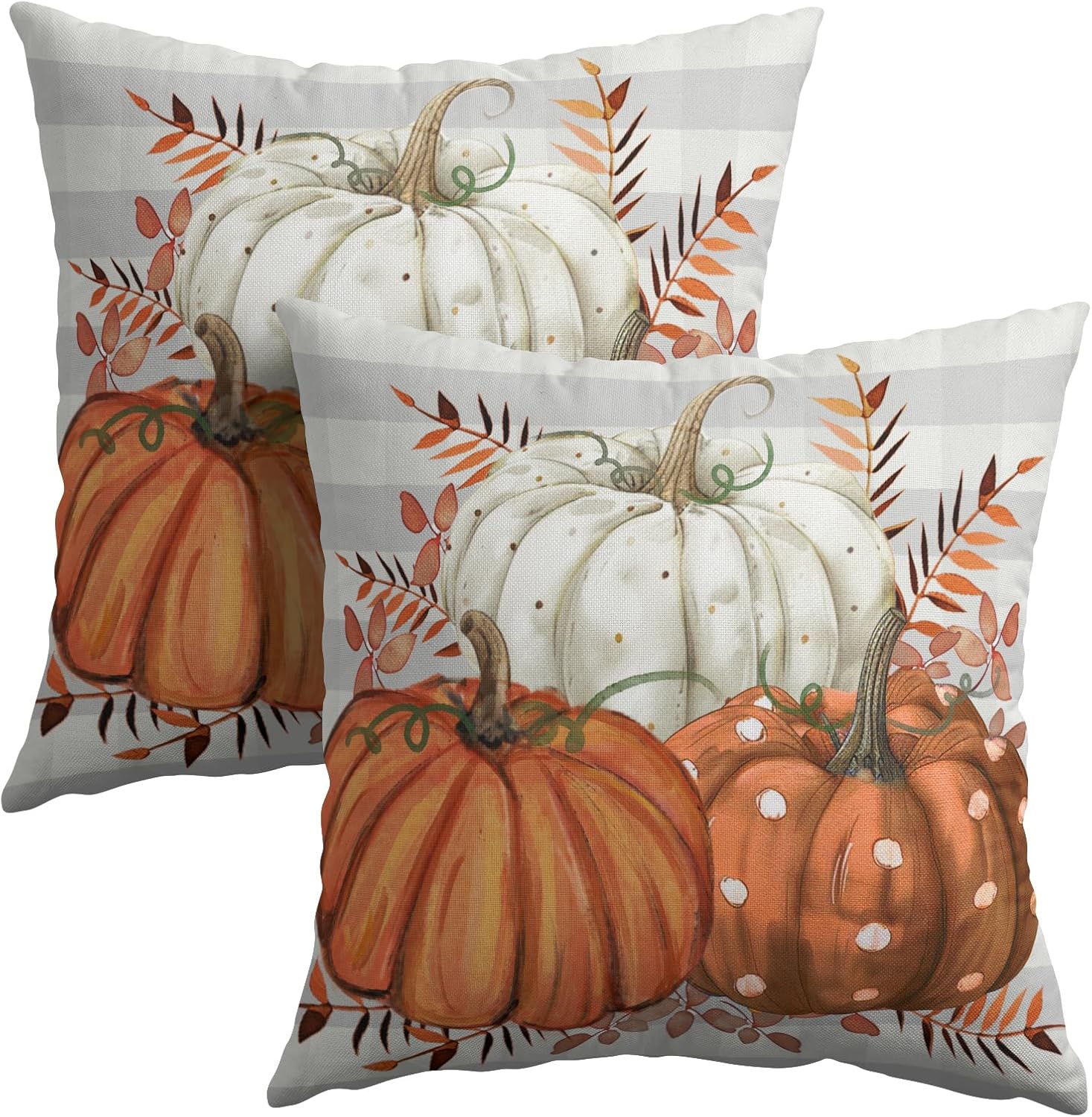 Fall Pumpkins Outdoor Pillows 20x20 Inch Set of 2 Autumn Harvest Pumpkin Pillowcase Buffalo Plaid Maple Leaves Decorative Throw Cushion…