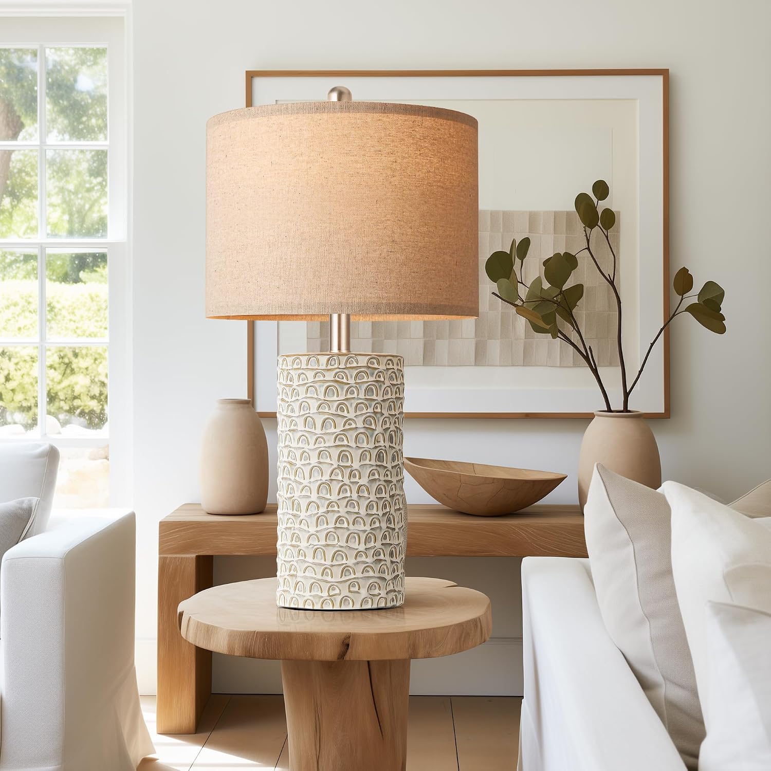 PARTPHONER 23" Modern Ceramic Table Lamp Set of 2, Table Lamps for Living Room, Rustic Farmhouse Bedside Lamps Nightstand lamp for…
