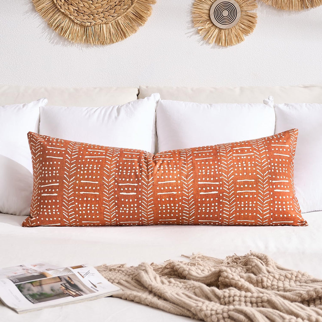 BONSTRAP Boho Decorative Lumbar Throw Pillow Covers Vintage Farmhouse Cushion Covers 14X36 Red Rectangular Bolster Long Rustic Pillo…