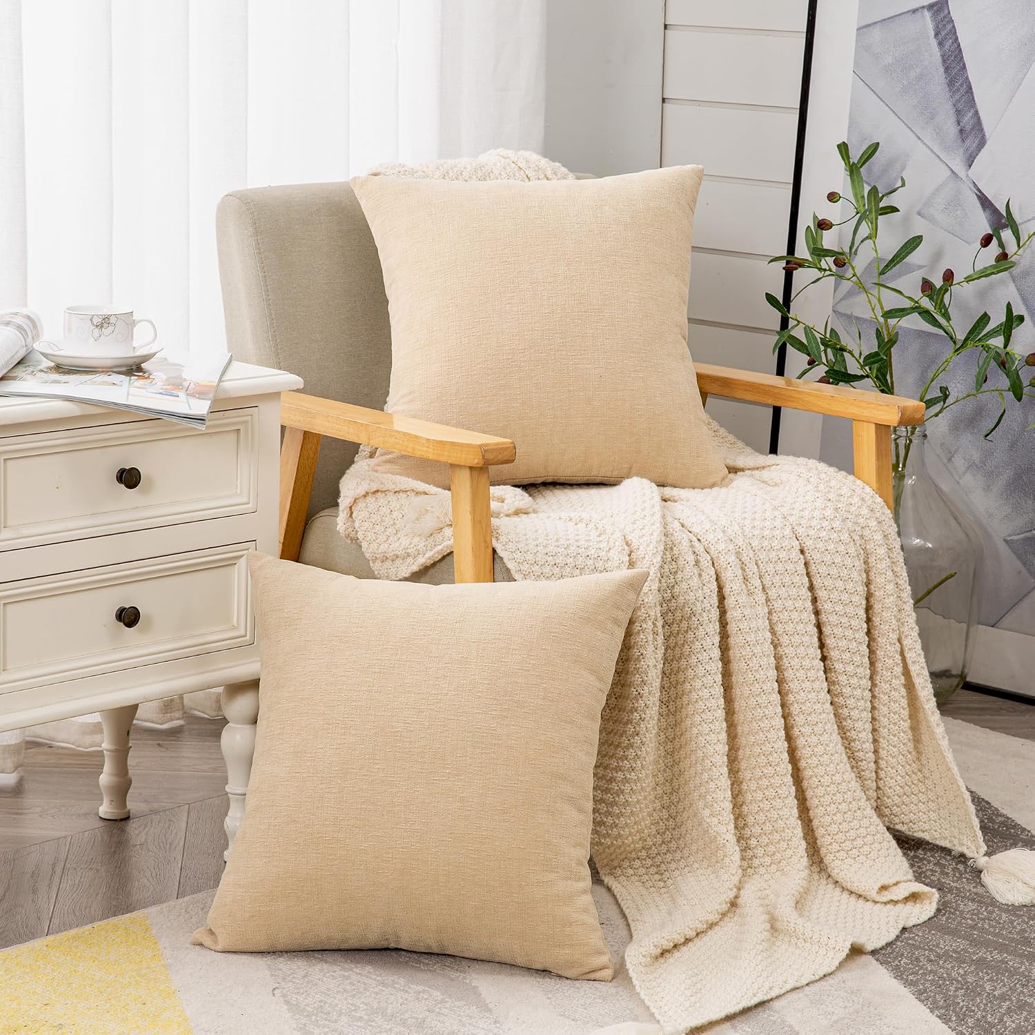 Gawamay Decorative Square Throw Pillow Covers 18"x18" Inch Set of 2, Super Soft Chenille Pillows Farmhouse Fall Pillowcase for Living Room…