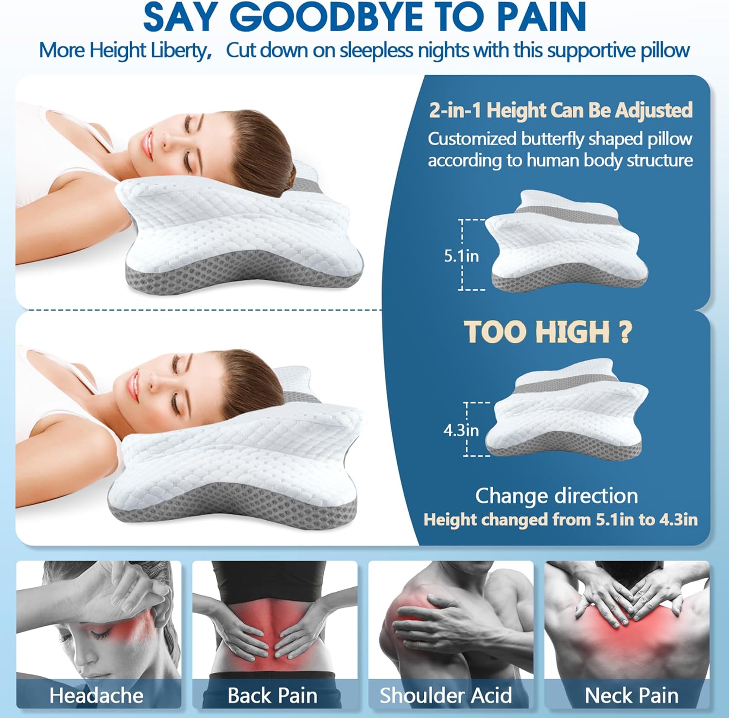 CHxxy Memory Foam Pillows, Cervical Pillow for Neck and Shoulder, Ergonomic Contour Bed Pillow, Soft for Side Sleep Stomach Sleeping and B…