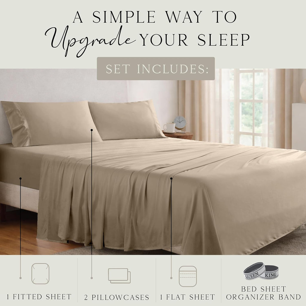 KARISSA MAE Pure Viscose from Bamboo King Size Sheet Set | 100% FSC Certified | Luxuriously Soft | Cooling | 18" Deep Pocket w/Corner…