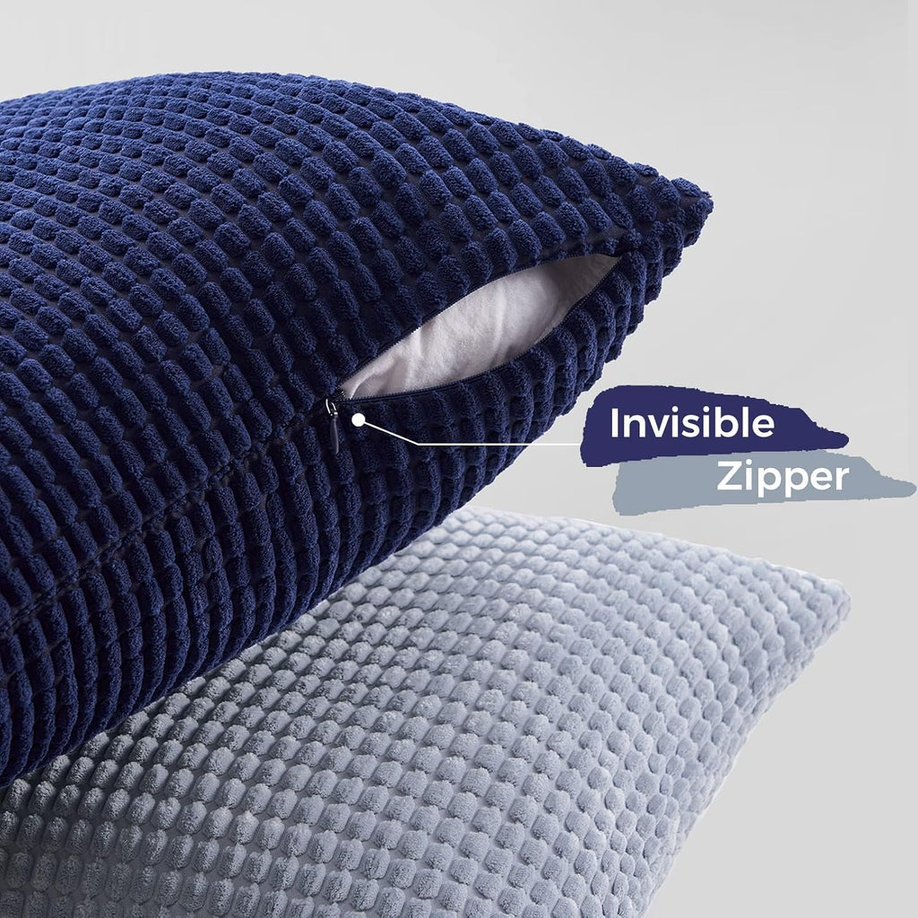 Topfinel Navy Throw Pillows Covers for Couch-18" x 18" Set of 4-Multi Marine/Dusty/Grey/Blue Combo-Fluffy Corduroy Kids Washable Decorative…