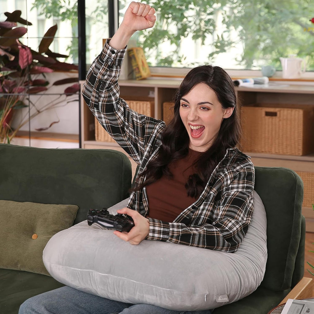 Ergonomic U-Shape Gaming & Lap Pillow - Crochet Pillow & Reading Support Pillow with Arm Relief, Comfort for Gamers, Crafters & Book…