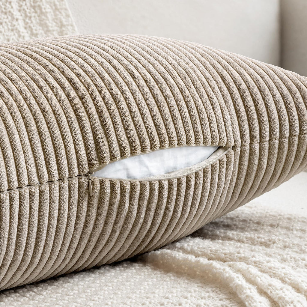 MIULEE Decorative Long Body Lumbar Throw Pillow Cover 14x36 Inch for Bed Couch Bedroom Bench, Soft Corduroy Rectangle Light Brown Pillow…