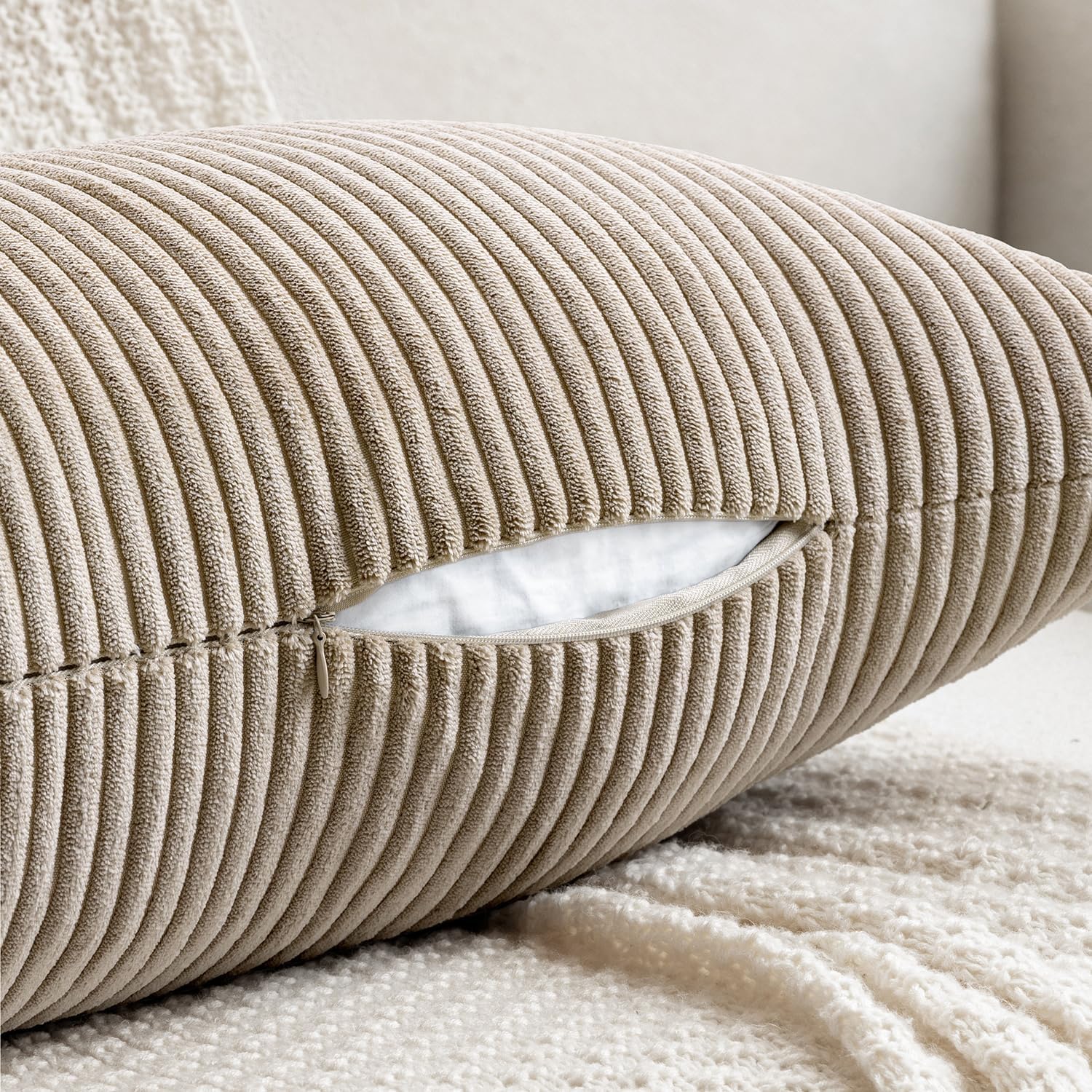 MIULEE Decorative Long Body Lumbar Throw Pillow Cover 14x36 Inch for Bed Couch Bedroom Bench, Soft Corduroy Rectangle Light Brown Pillow…