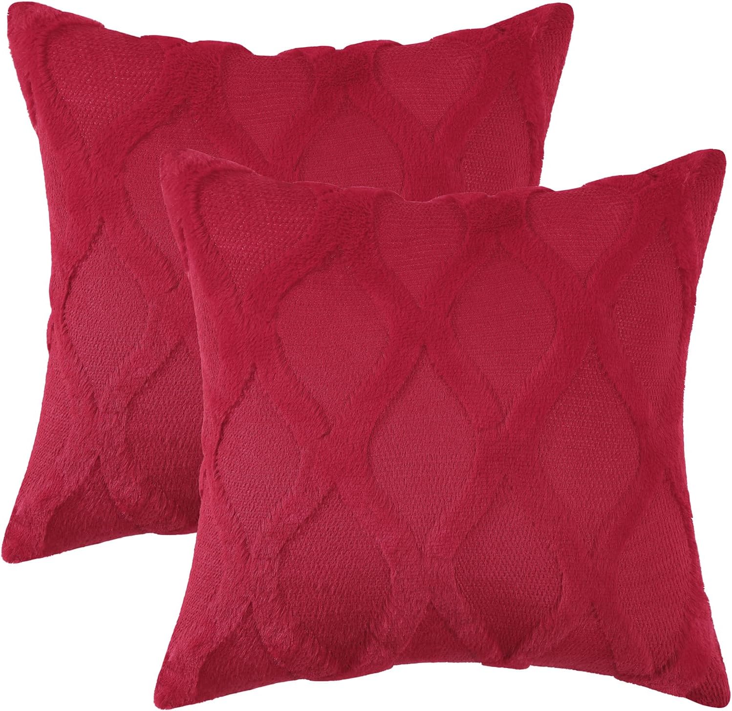 decorUhome Summer Euro Sham Throw Pillow Covers 22x22 Inch Set of 2, Soft Plush Faux Fur Wool Red Accent Couch Pillow Covers for Modern Far…