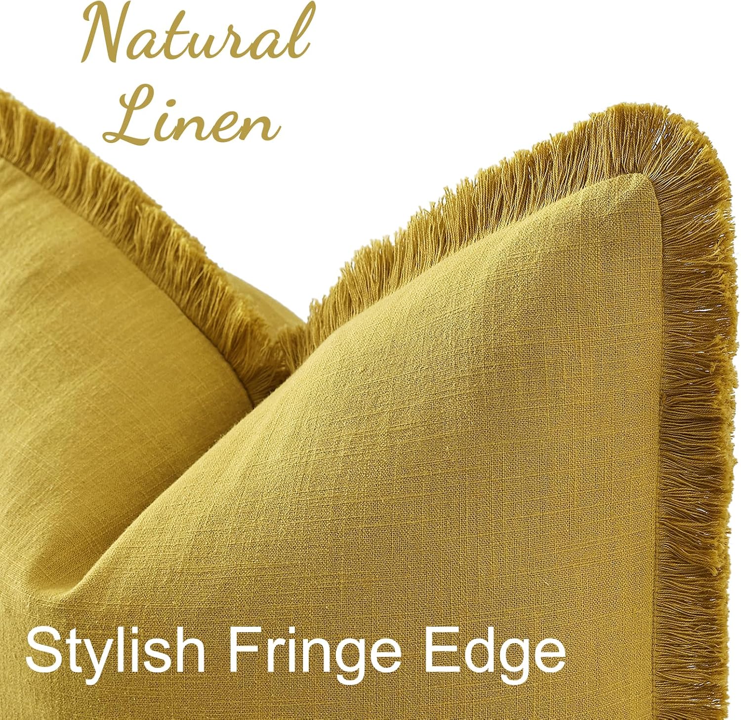 decorUhome Summer Decorative Neutral Linen Fringe Euro Sham Throw Pillow Covers Set of 2 Mustard Yellow Pillow Covers with Tassels Soft Far…