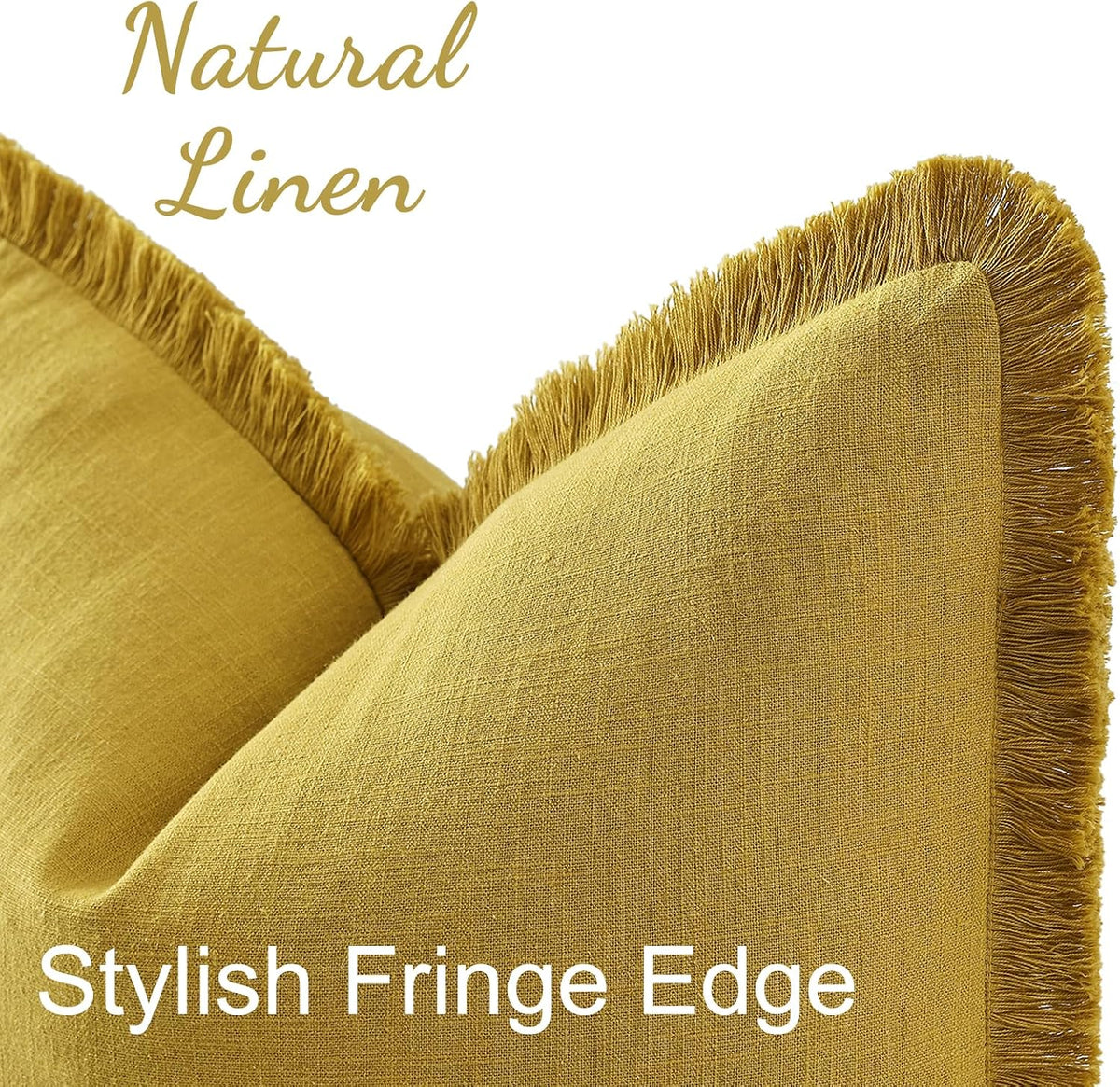 decorUhome Summer Decorative Neutral Linen Fringe Euro Sham Throw Pillow Covers Set of 2 Mustard Yellow Pillow Covers with Tassels Soft Far…