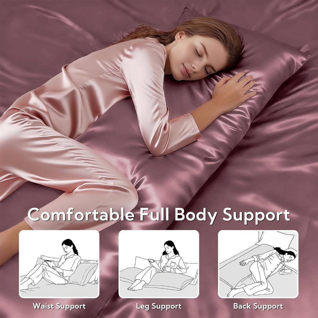 MR&HM Satin Body Pillow Cover, Soft and Breathable Body Pillow Case with Envelope Closure, Cooling and Silky Long Pillowcase for Hair and…
