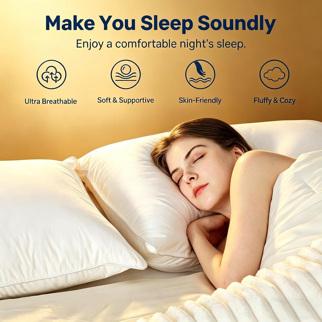 UNIKOME Ultra Soft Pillows Queen Size Set of 2 - Hotel Collection Luxury 100% Cotton Cover Down Alternative Bed Pillow, Fluffy Pillows…