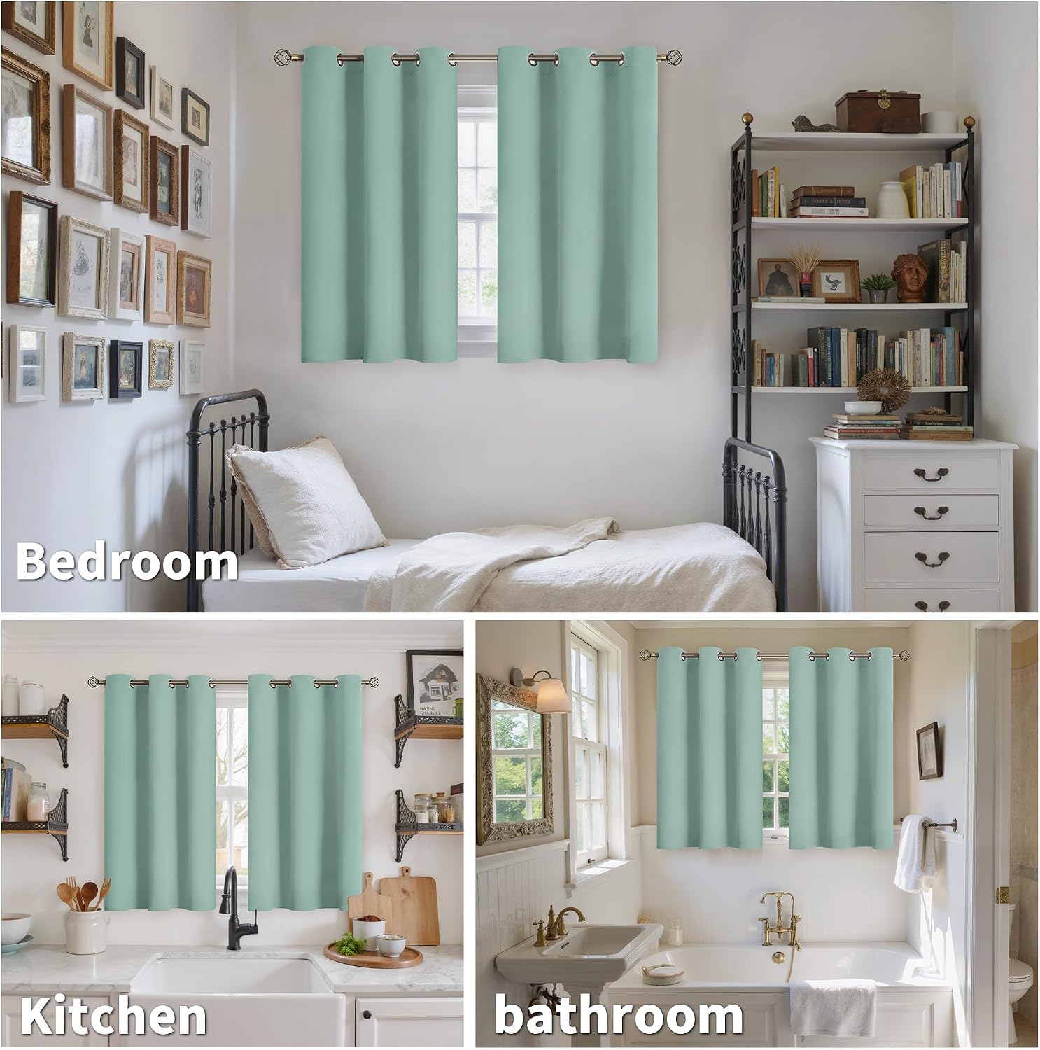 YoungsTex Sage Green Blackout Kitchen Curtains 40 Inch Length - Short Thermal Insulated Drapes with Grommet Room Darkening for Bathroom Caf…