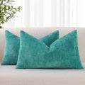 decorUhome Chenille Turquoise Summer Throw Pillow Covers 12x20 Inch Set of 2, Decorative Soft Couch Pillow Covers Solid Dyed Accent Farmhou…