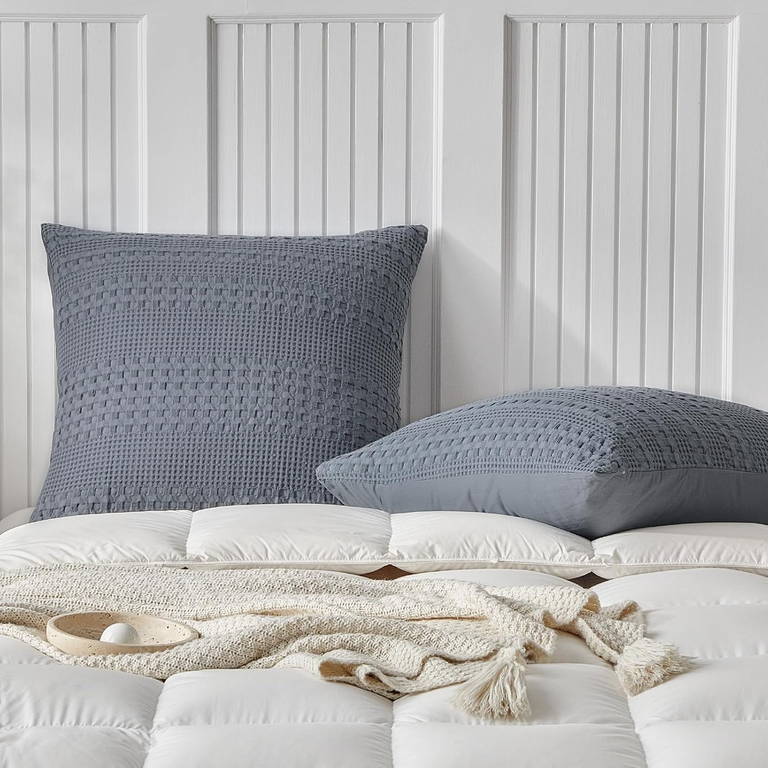 Warmdern 100% Cotton Waffle Weave Throw Pillow Sham, 2 Pack Standard Square Sham 20" x 20" Bed Pillow Covers, Ultra Soft Bed Pillow Shams C…