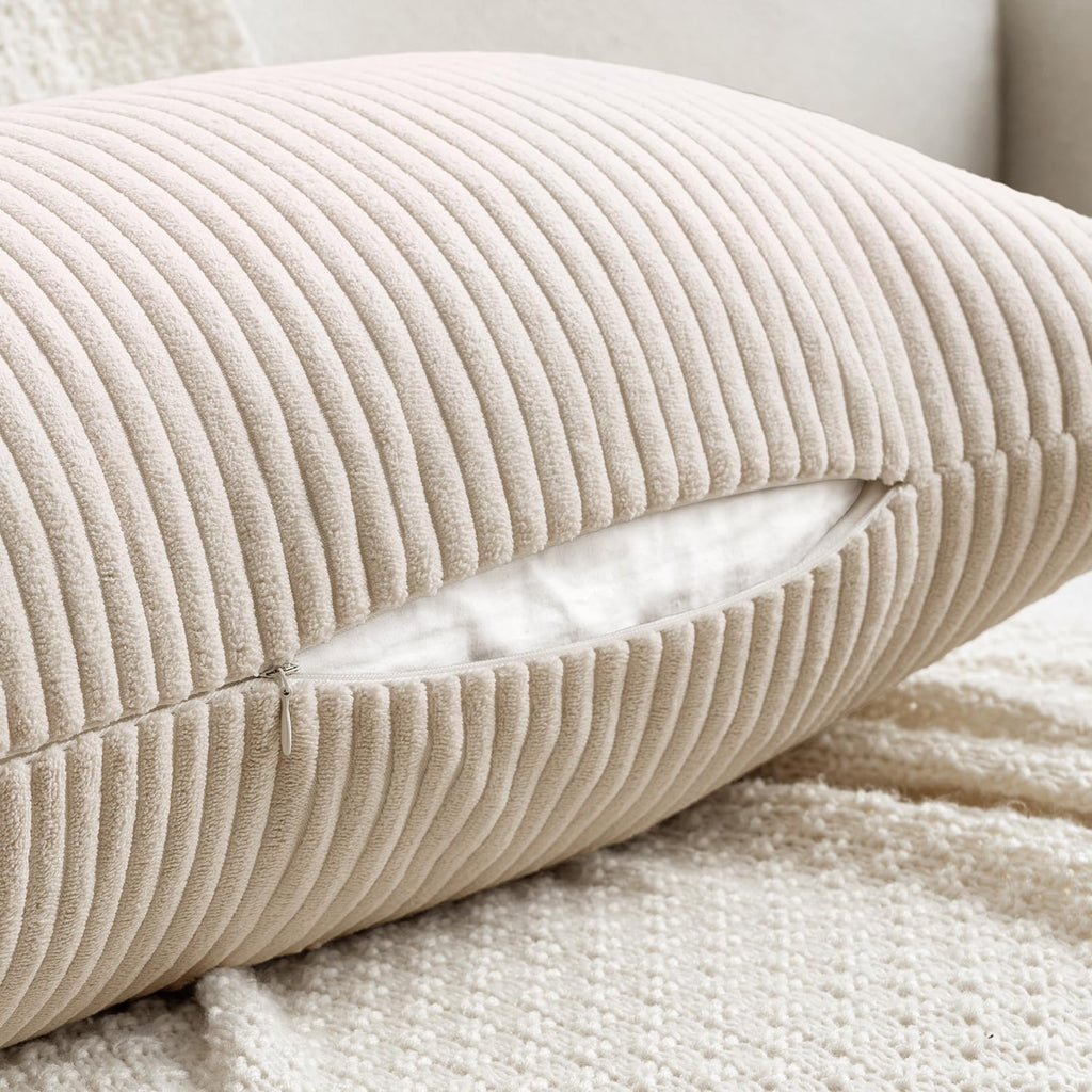 MIULEE Decorative Long Body Lumbar Throw Pillow Cover 14x36 Inch for Bed Couch Bedroom Bench, Soft Corduroy Rectangle Cream White Pillow…