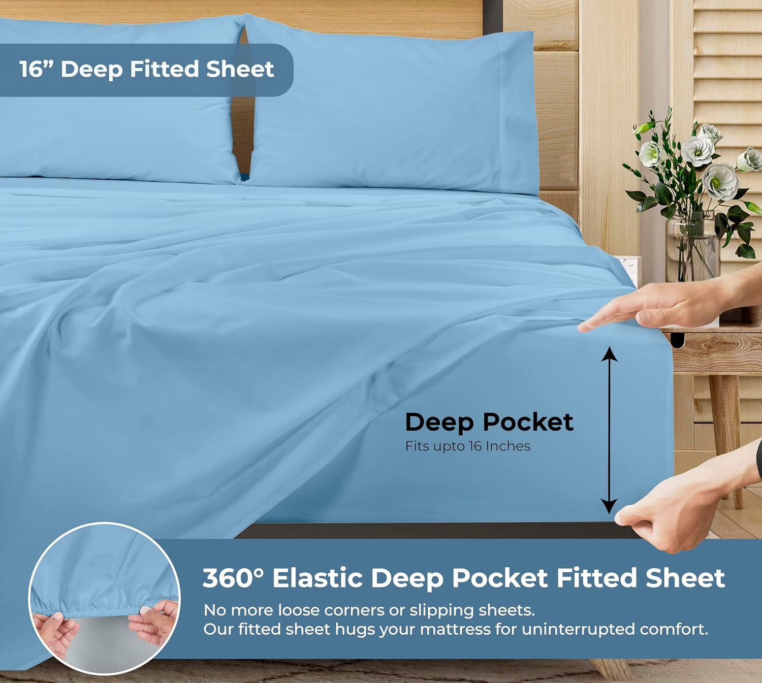 Royalelinens ROYALE LINENS 100% Organic Cotton King Sheet Set - Percale Weave - 4 Pieces Set - 1 Flat, 1 Deep Pocket Fitted Sheet and 2 Pil…
