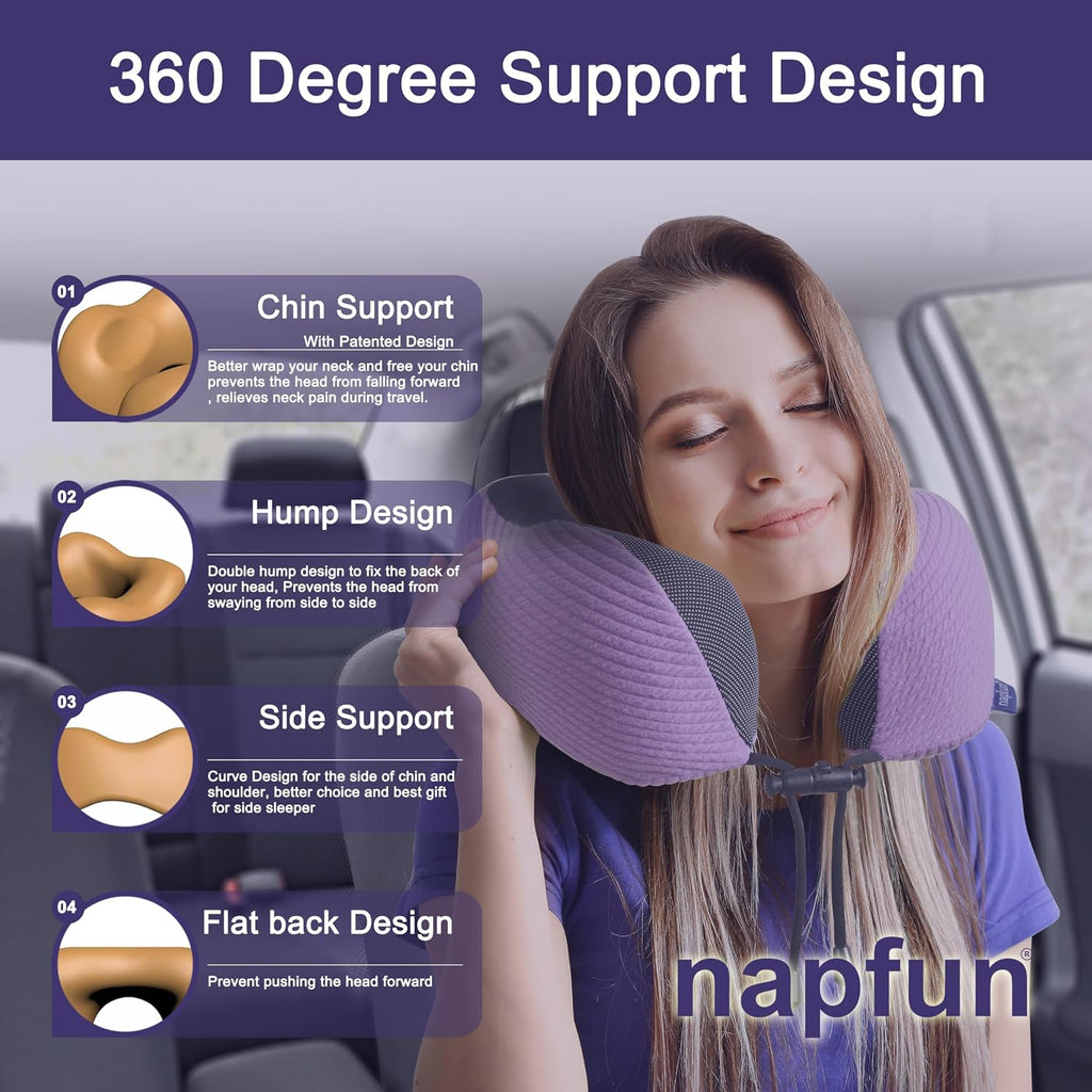 napfun Neck Pillow for Traveling, Upgraded Travel Neck Pillow for Airplane 100% Pure Memory Foam Travel Pillow for Flight Headrest Sleep…