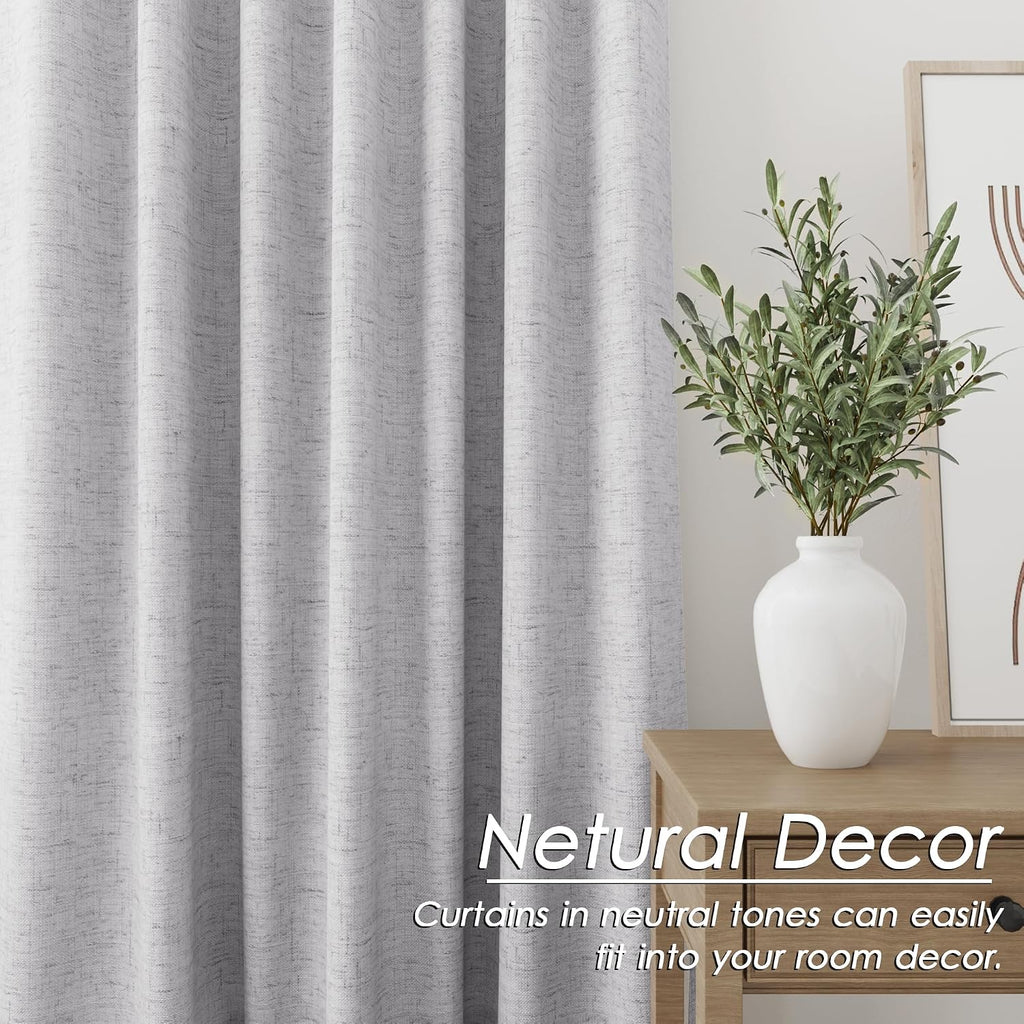 Nanspring Light Grey 100% Blackout Linen Curtains 63 Inch Length for Bedroom Back Tab Thermal Insulated Modern Luxury Simple Black Out Curt…