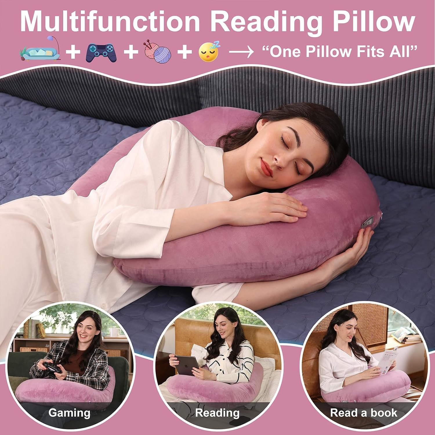 Ergonomic U-Shape Gaming & Lap Pillow - Crochet Pillow & Reading Support Pillow with Arm Relief, Comfort for Gamers, Crafters & Book…
