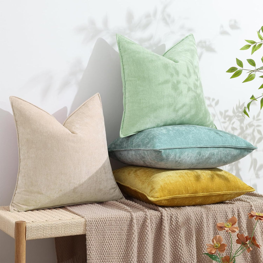 decorUhome Summer Couch Euro Sham Throw Pillow Covers 24x24 Set of 2, Decorative Soft Velvet Modern Cozy Chenille Pillow Cases with Elegant…