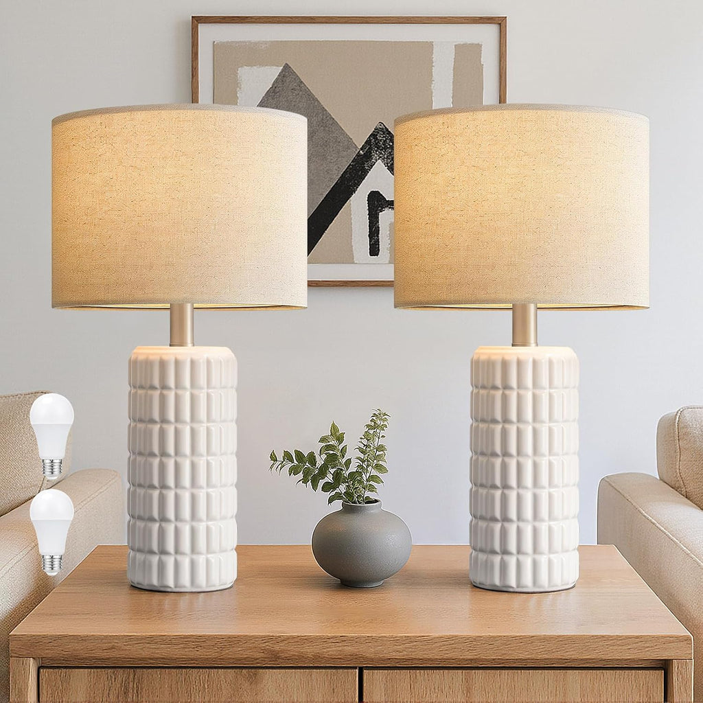 SeealleLighting Seealle 23" Modern Ceramic Table Lamps Set of 2 - Table Lamps for Living Room, Farmhouse Bedside Night Stands Lamp for Bedr…