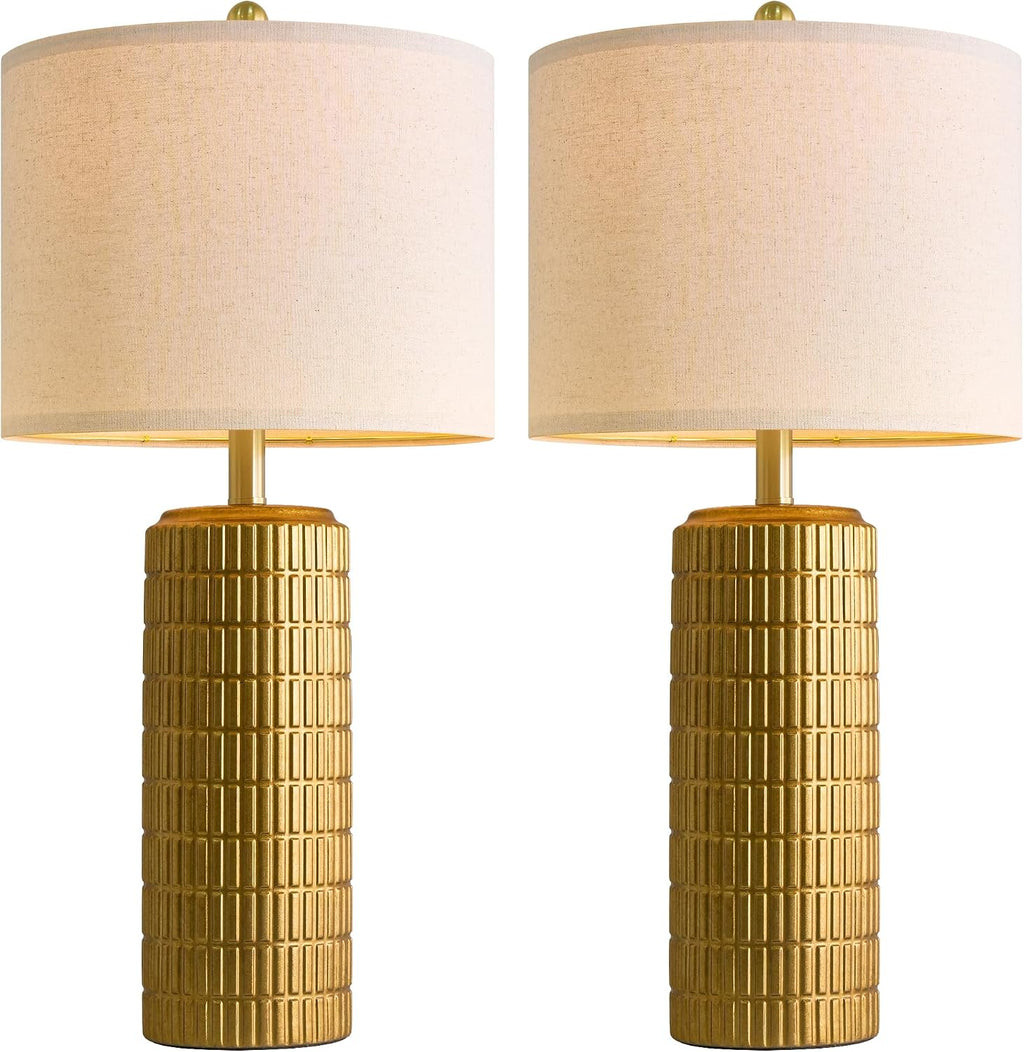 PoKat 27.5'' Tall Brass Gold Table Lamps Set of 2 for Living Room, Modern Table Lamps for Bedroom Night Stands, Retro Ceramic Bedside…