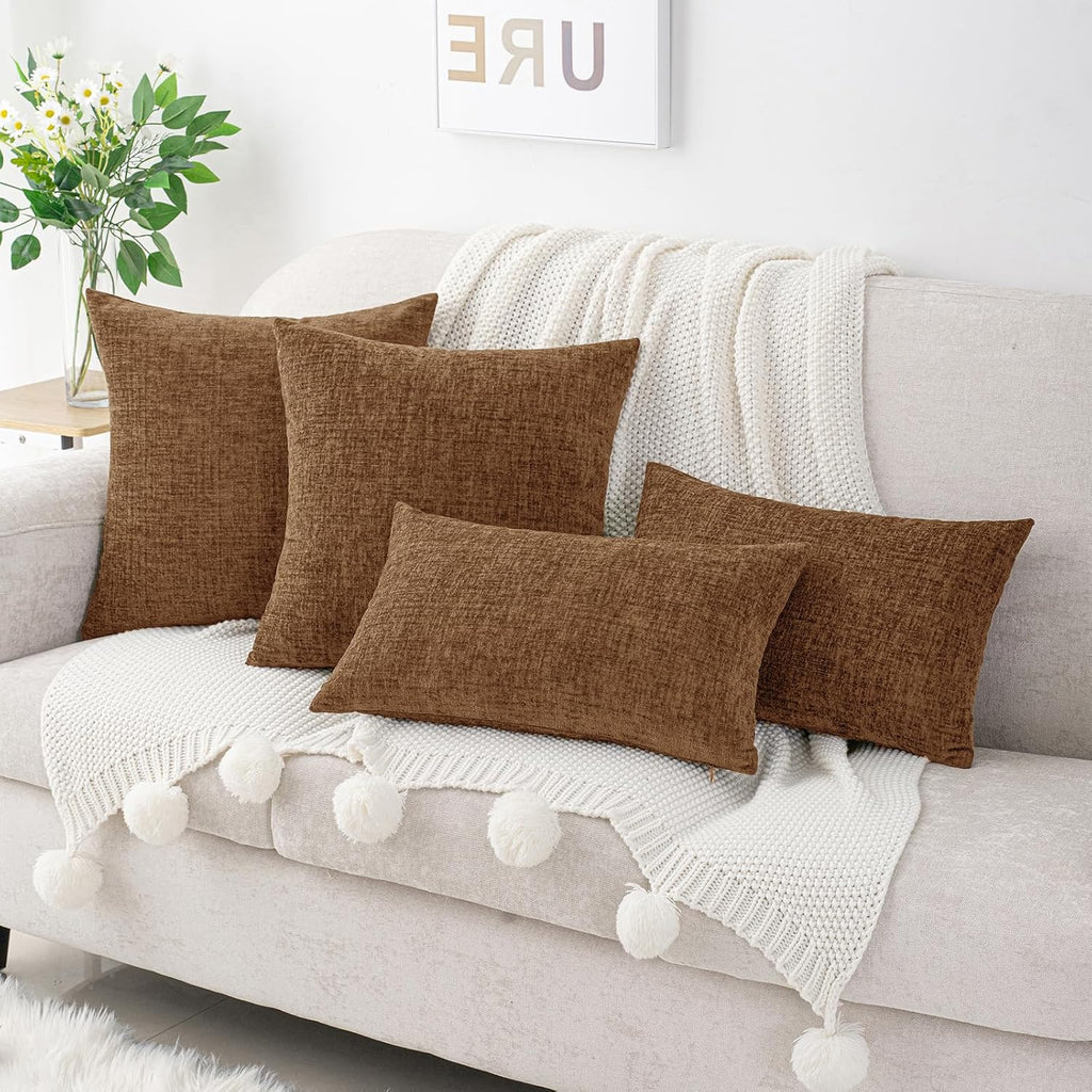 Hwy50 HWY 50 Brown Couch Pillow Covers 18x18 Inch Pack of 2, Soft Chenille Decorative Throw Pillow Cases Farmhouse for Sofa Living Room Bed…