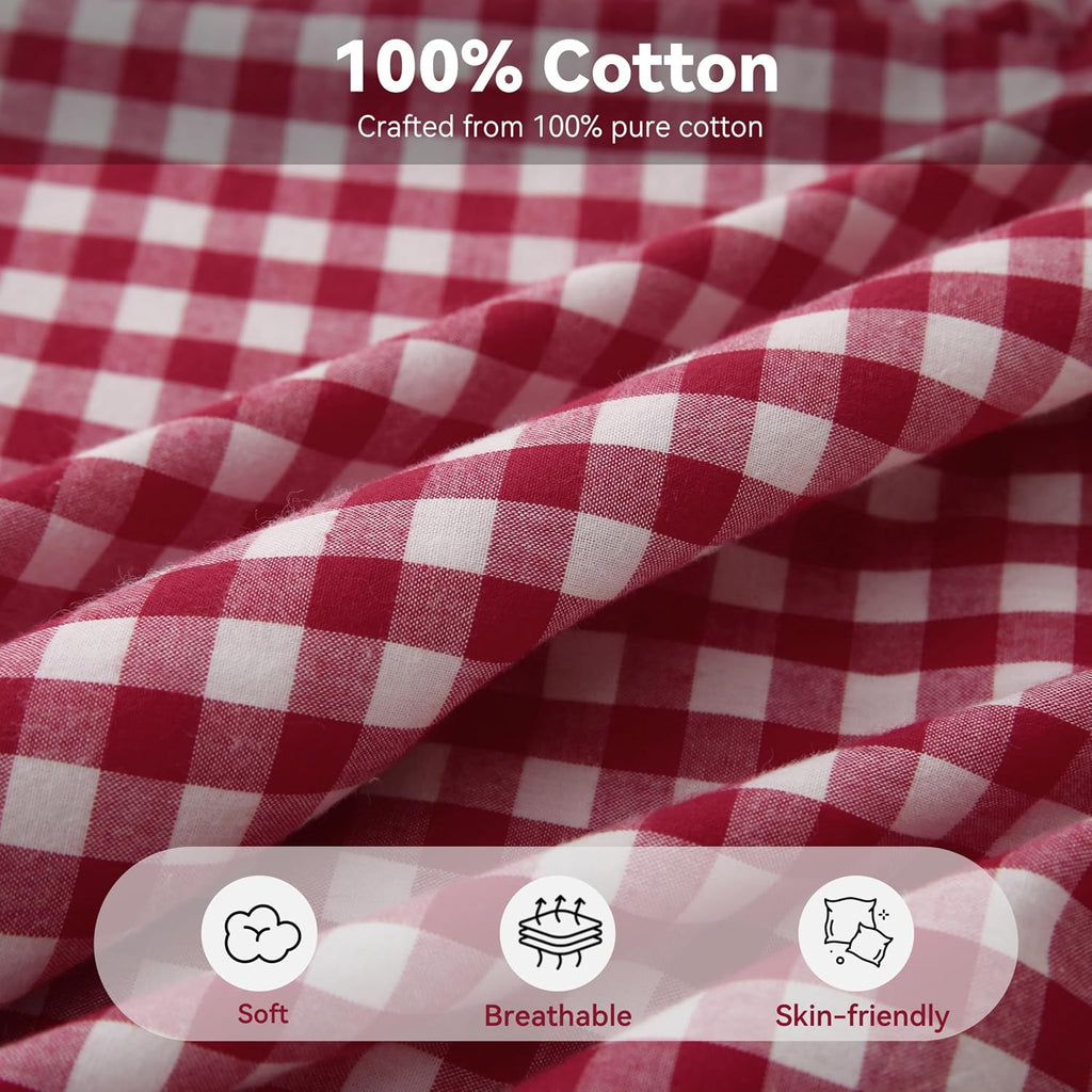 Jilboo 2 Pack 18 x18 inches Red/White Checkered Throw Pillow Covers 100% Washed Cotton Vintage Ruffle Trim Decorative Gingham Pillowcases w…