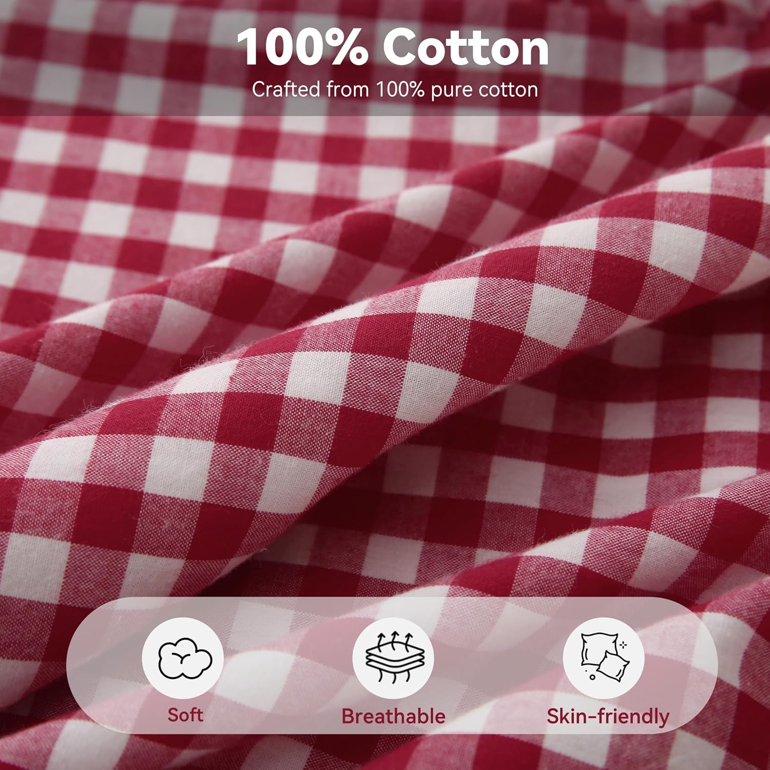 Jilboo 2 Pack 18 x18 inches Red/White Checkered Throw Pillow Covers 100% Washed Cotton Vintage Ruffle Trim Decorative Gingham Pillowcases w…